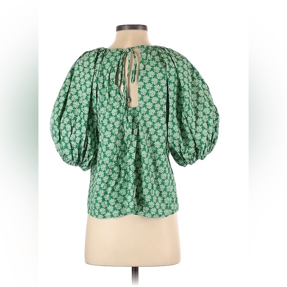 RHODE Rowan Puff Sleeve Top Resort Green Floral Print Cotton Medium - Picture 3 of 3